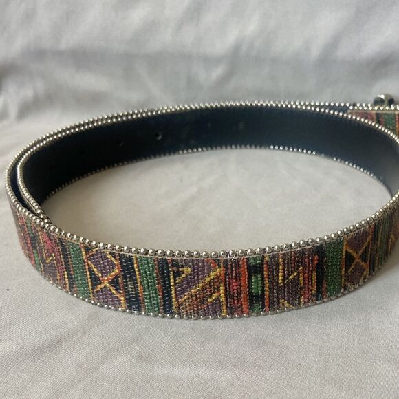 Aztec Belt Women Medium 1” Wide 36” Long With Beading Along The Edges Gold Tone - Picture 2 of 9
